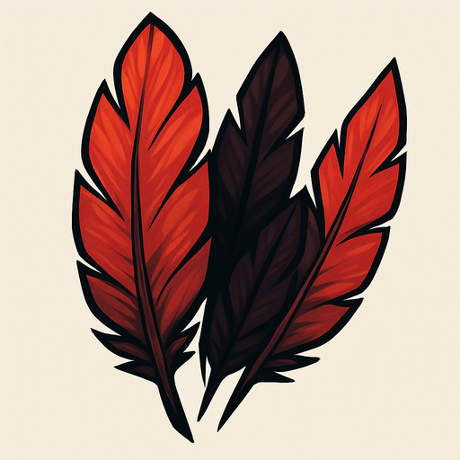 plumas rojas y oscuras.
In-Game asset.  2d.  High contrast.  No shadows