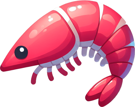 Pink shrimp.
Single Game Texture.  In-Game asset.  2d.  Blank background.  High contrast.  No shadows
