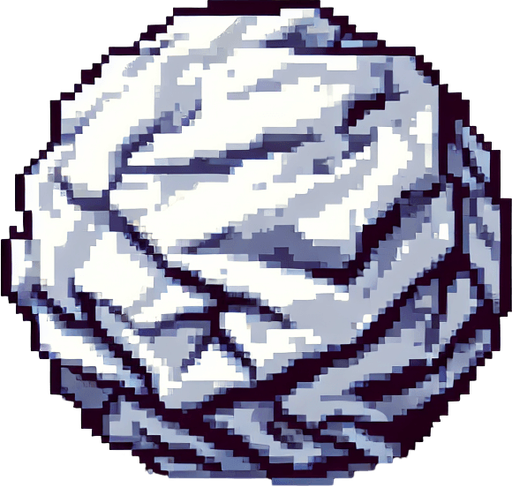 round crumpled ball of paper. Single Game Texture. In-Game asset. 2d. Blank background. High contrast. no shadow. pixel. 8 bit