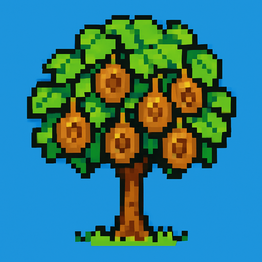 Kiwi tree 8bit.
In-Game asset.  2d.  High contrast.  No shadows