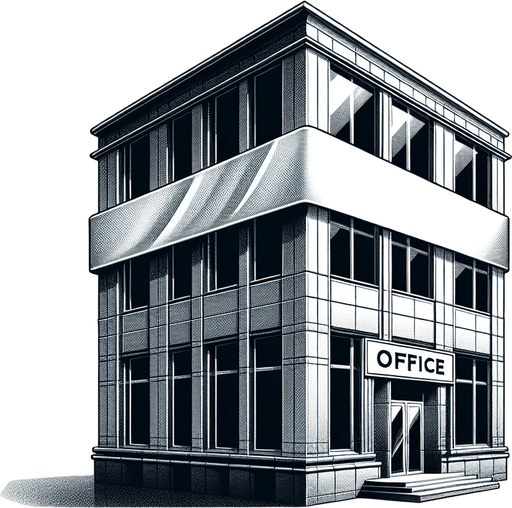 A square building having a banner where we can change name of aur office.
Single Game Texture. In-Game asset. 2d. Blank background. High contrast. No shadows.