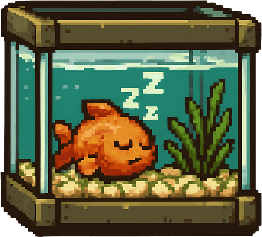 una pecera con un pez durmiendo, con estilo pixel art de  metal slug con fondo verde.
In-Game asset.  2d.  High contrast.  No shadows