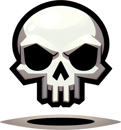 a skull. cartoon.
Single Game Texture.  In-Game asset.  2d.  Blank background.  High contrast.  No shadows