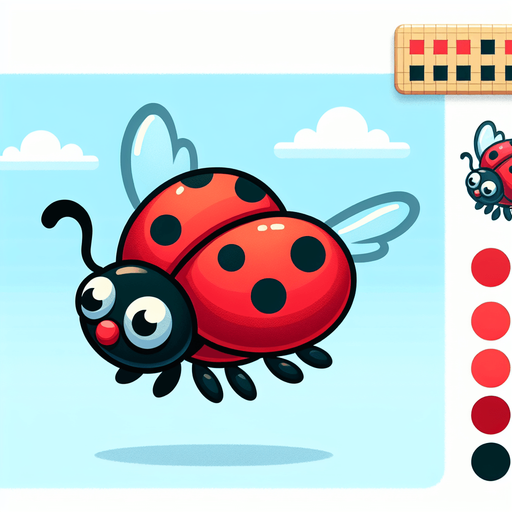 flyn lady bug 2d cartoon objek.
Single Game Texture.  In-Game asset.  2d.  Blank background.  High contrast.  No shadows