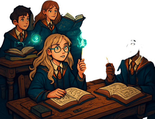 Clase estudiantil mágica algo más detallada muy realista en 2D.
In-Game asset.  2d.  High contrast.  No shadows