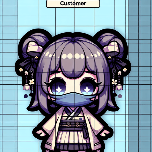 kawaii harajuku customer, mask, 
Single Game Texture. In-Game asset. 2d. Blank background. High contrast. No shadows.