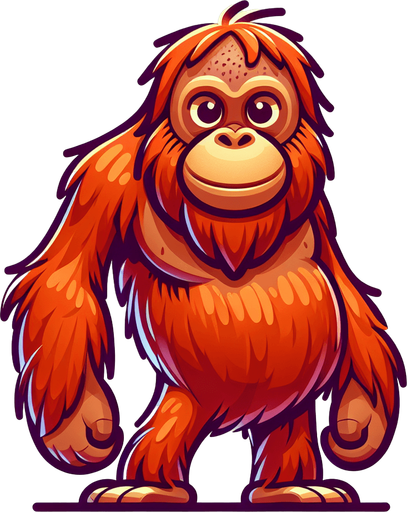An orangutan in a cartoon image..
Single Game Texture. In-Game asset. 2d. Blank background. High contrast. No shadows.