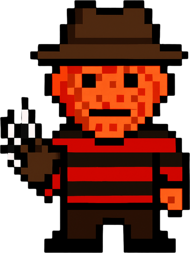 freddy kruger pixel.
In-Game asset.  2d.  High contrast.  No shadows