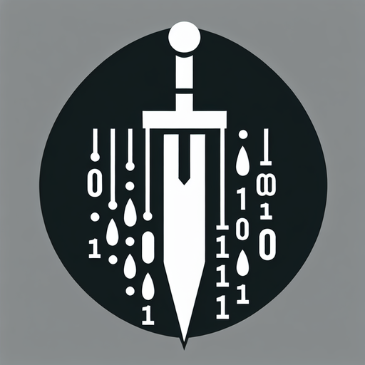 A Dagger Icon with 1's and 0's dripping off of it like blood.
Single Game Texture.  In-Game asset.  2d.  Blank background.  High contrast.  No shadows