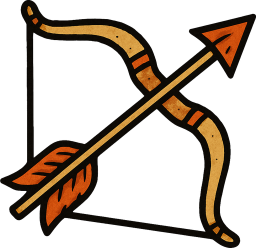 Ok ve Yay birlikte eski çağ.
In-Game asset.  2d.  High contrast.  No shadows