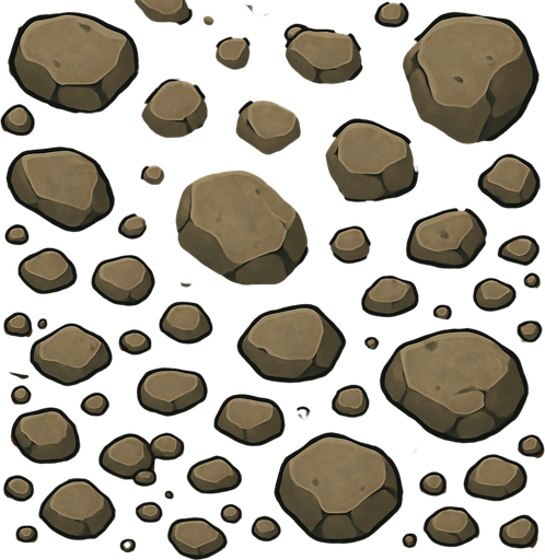 Tierras con piedras, ocupar toda la imagen, visto desde arriba.
In-Game asset.  2d.  High contrast.  No shadows