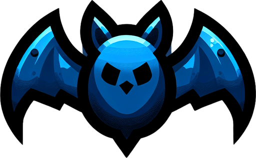 blue bat.
Single Game Texture. In-Game asset. 2d. Blank background. High contrast. No shadows.