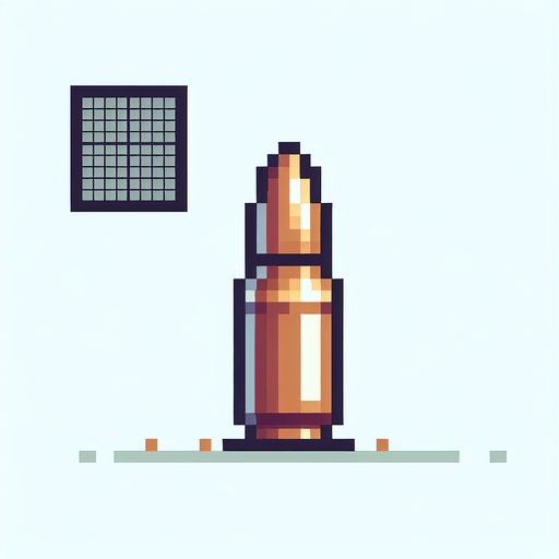 A bullet, pixelated Single Game Texture. In-Game asset. 2d. Blank background. High contrast. No shadows.