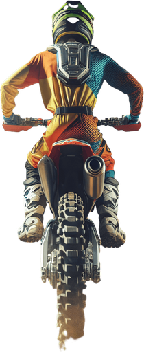 Photorealistic crossmotor racer, from back and verytop view