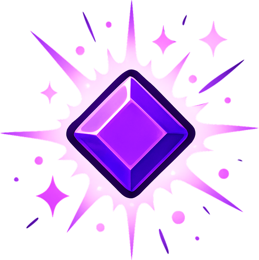 Orta boyutlu, koyu mor renkte, pürüzsüz kenarlı bir 'Kristal' (kare) asseti oluştur. Kristal toplandığında oyuncunun belirli bir özelliğini (örneğin, hızı, canı) geçici olarak artırmalı veya özel bir yetenek kazandırmalı. Toplandığında patlama veya parlama efekti olmalı.".
In-Game asset.  2d.  High contrast.  No shadows