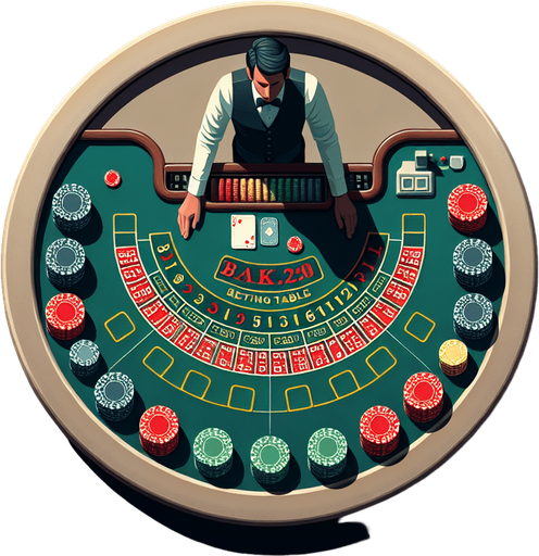 A top down view of one blackjack betting table with one dealer per table. Single Game Texture. In-Game asset. 2d. Blank background. High contrast. No shadows.