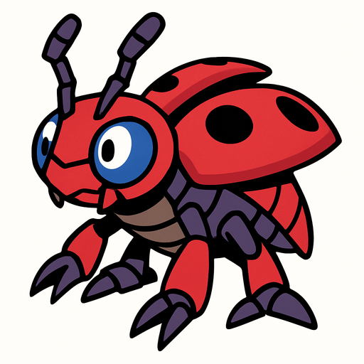 Tentomon viendo a la derecha, perspectiva isometrica.
In-Game asset.  2d.  High contrast.  No shadows