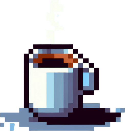 coffee cup 8 bit.
Single Game Texture.  In-Game asset.  2d.  Blank background.  High contrast.  No shadows