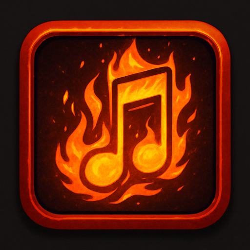 Generame una boton con dentro de forma de una nota musical con efectos de fuego
..
In-Game asset.  2d.  High contrast.  No shadows
