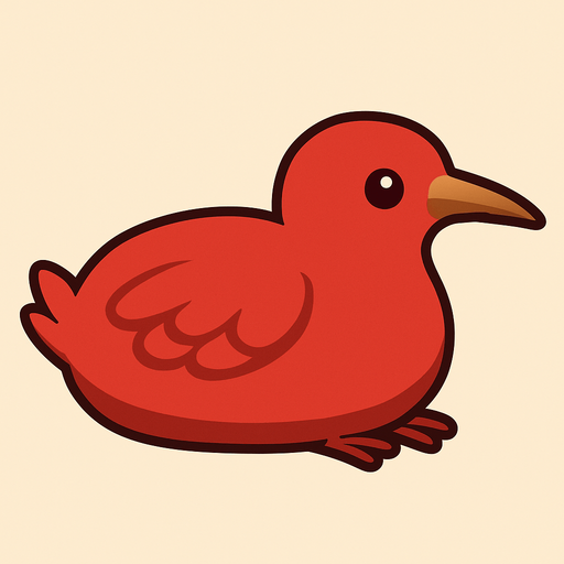 Crea un pajaro caway en 2d viendo a la derecha de color rojo acostado que con se vean las patas.
In-Game asset.  No shadows