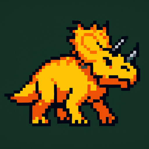 Make it 8 bit style dinosaur Achelousaurus cartoon character.
In-Game asset.  High contrast.  No shadows