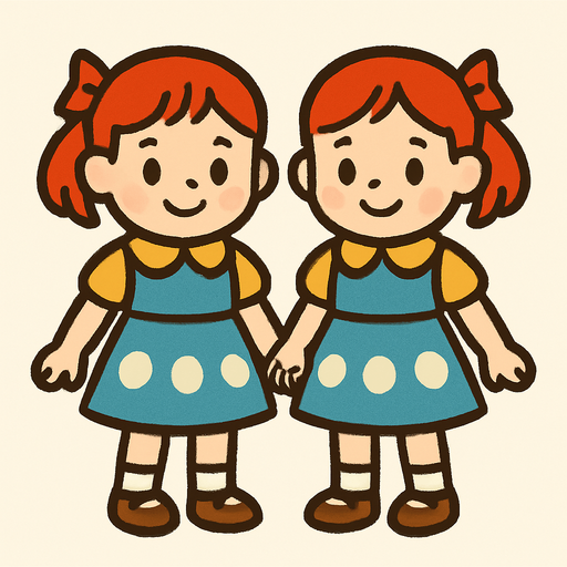 Petite fille soeurs jumelles.
In-Game asset.  2d.  High contrast.  No shadows