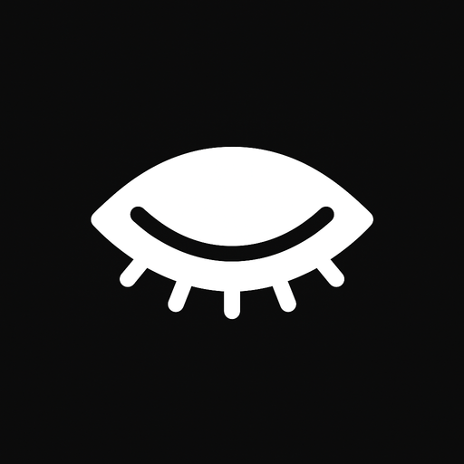 white eye closed minimalist icon.
In-Game asset.  2d.  High contrast.  No shadows