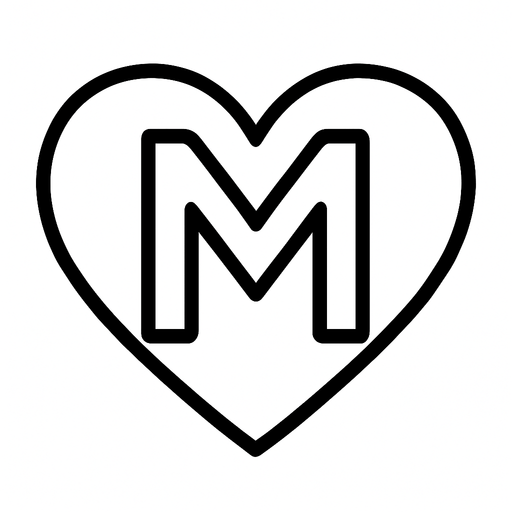 Kalp içinde bir m harfi çiz.sadece sınır çizgileri olsın arkaplan yok

In-Game asset.  2d.  High contrast.  No shadows