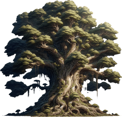 Giant_tree.
Single Game Texture.  In-Game asset.  2d.  Blank background.  High contrast.  No shadows