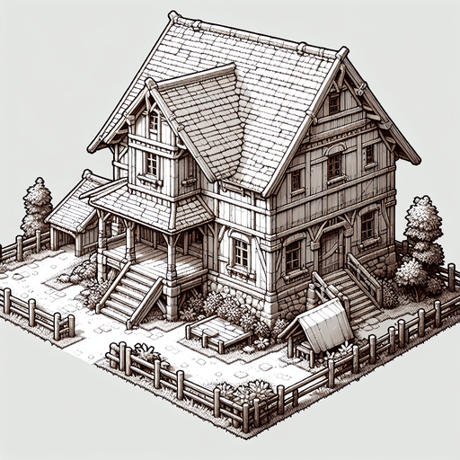 A house.
Single Game Texture.  In-Game asset.  2d.  Blank background.  High contrast.  No shadows