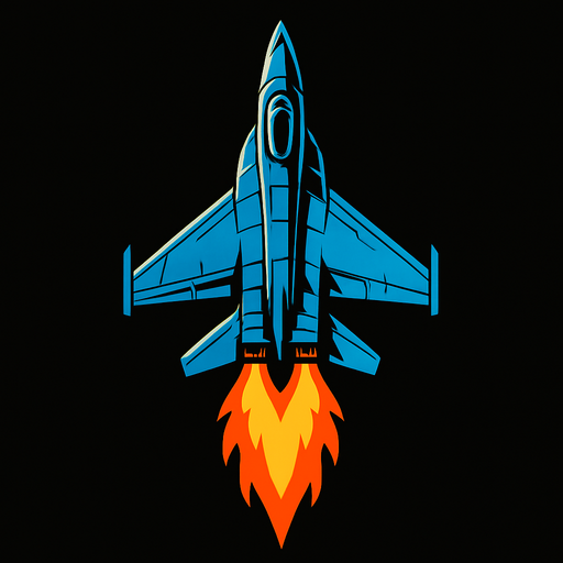 fighter jet up fire.
In-Game asset.  2d.  High contrast.  No shadows