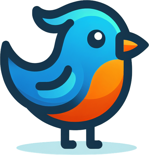 Single simple cartoon bird for a game titled "Flap & Bounce". The bird has lots blue and orange colors and is high contrast. Only bird.