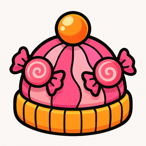 cute candy design beanie top view..
In-Game asset.  2d.  High contrast.  No shadows