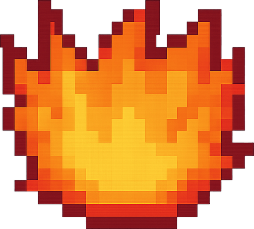 pixelart fire. No background. Transparent background. Blank background. No shadows. 2d. In-Game asset. flat