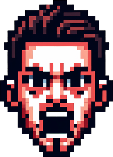 cartoon. 8-bit. cristiano ronaldo face. angry. Single Game Texture. In-Game asset. 2d. Blank background. High contrast. No shadows.