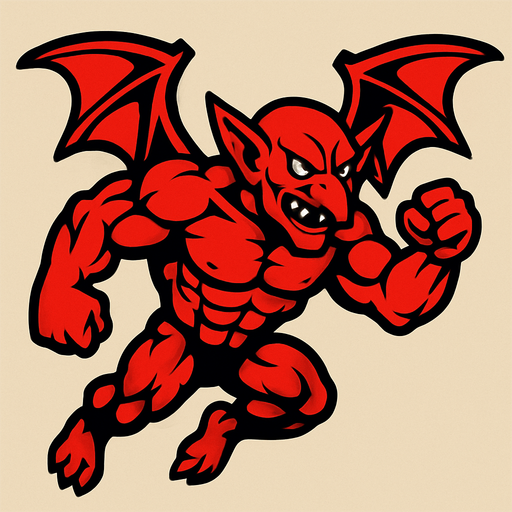 kırmızı kaslı uçan goblin.
In-Game asset.  2d.  High contrast.  No shadows