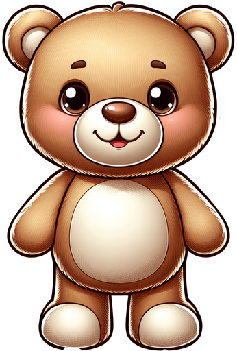 a cute smiling teddy bear standing Single Game Texture. 2d. Transparent background. High contrast. No shadows. No border.