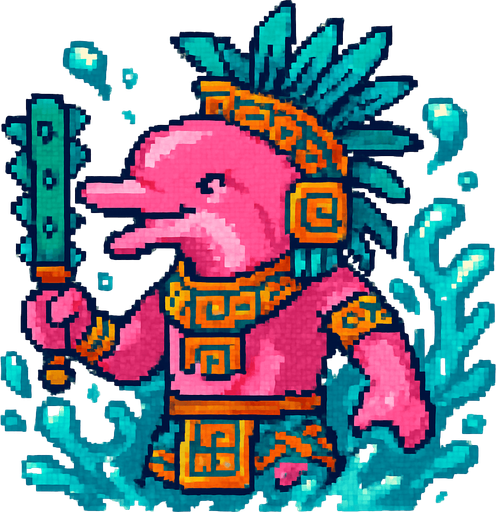 Generame un guerrero azteca con patrones, estilo pixelar, además será una Delfin Rosado con efectos de AGUA.
In-Game asset.  2d.  High contrast.  No shadows