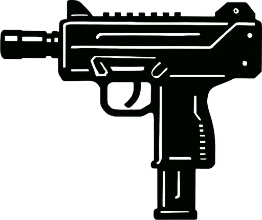 submachine gun look left.
In-Game asset.  2d.  High contrast.  No shadows