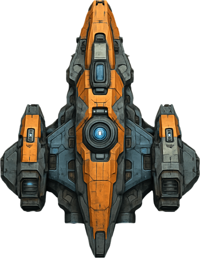 Uzay temalı Savaş Gemisi, gerçekçi, yazısız üstten görünüm. 
In-Game asset.  High contrast.  No shadows