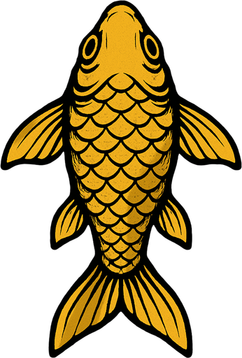 a gold dark fish seen from top to bottom.
In-Game asset.  2d.  High contrast.  No shadows