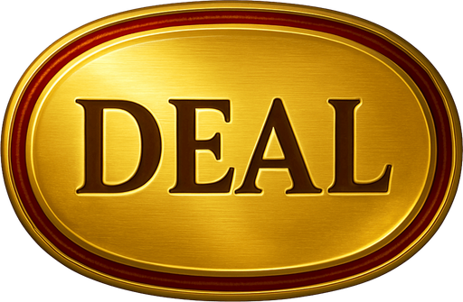 Crea un asset visual para el botón 'DEAL' (Repartir) para la mesa de Blackjack de lujo.

Objetivo: Un botón claro y elegante que inicie la ronda de Blackjack, coherente con la opulencia del casino.

Diseño:

Forma: Puede ser un óvalo o un rectángulo con bordes suaves, que sea prominente y fácil de pulsar.

Texto Central: La palabra 'DEAL' (o 'REPARTIR') en mayúsculas, con una tipografía audaz, limpia y elegante de casino.

Color: Base en un color dorado brillante o metálico, que simule oro pulido. Puede tener un borde o un acento en rojo rubí o verde esmeralda para complementar la paleta del casino.

Efectos (si Upit lo permite):

Sutil efecto de relieve o biselado para darle profundidad.

Un ligero brillo o resplandor que sugiera energía y anticipación.

Textura que simule metal pulido o un material lujoso.

Fondo: El asset debe ser independiente con fondo transparente, listo para ser superpuesto en la interfaz de la mesa de Blackjack..
In-Game asset.  2d.  High contrast.  No shadows