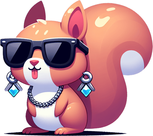 a little squirrel with sun glasses and earring.
Single Game Texture. In-Game asset. 2d. Blank background. High contrast. No shadows.