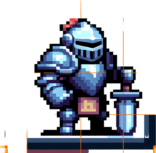 square shapped knight. pixelart. funny..
Single Game Texture. In-Game asset. 2d. Blank background. High contrast. No shadows.