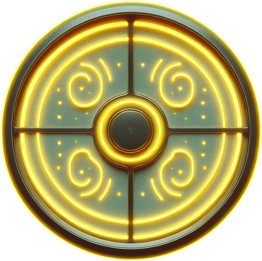 Air hockey disk with neon yellow lights. top view.
Single Game Texture. In-Game asset. 2d. Blank background. High contrast. No shadows.