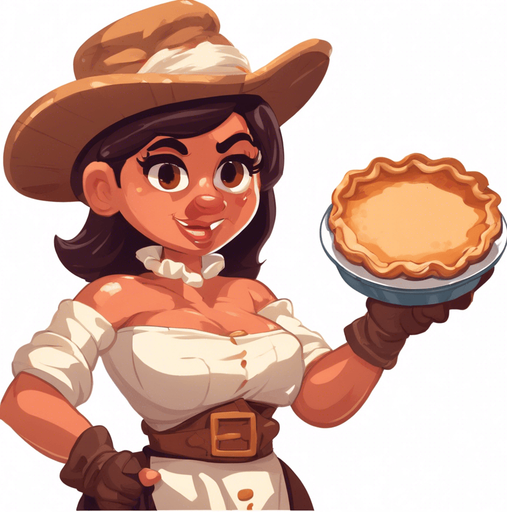 upper torso of a western cartoon barlady getting ready to throw a pie. front view.