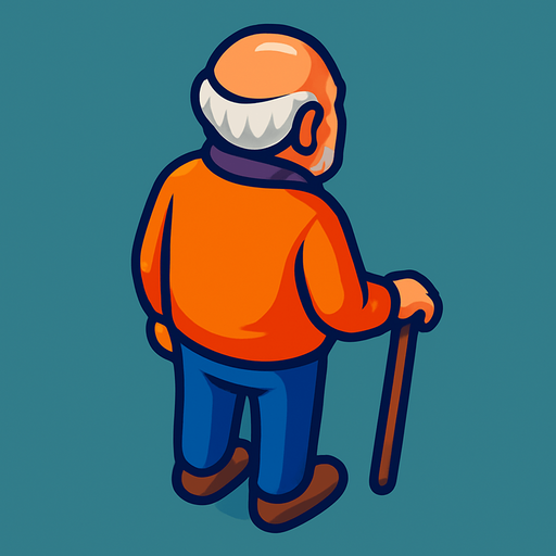 An old man with a cane. No hat.