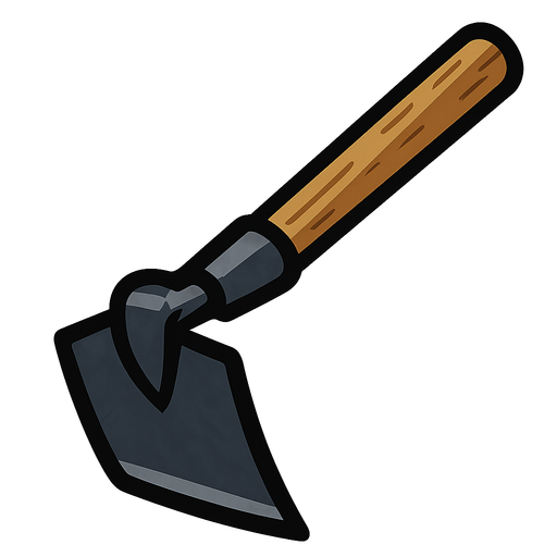 farming hoe.
In-Game asset.  2d.  High contrast.  No shadows