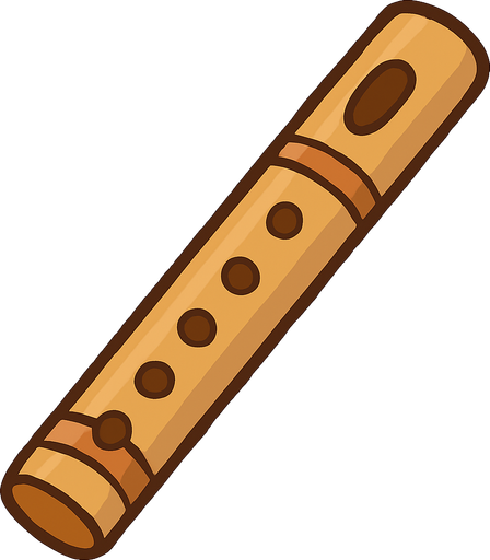 A cute 2D illustration of a wooden flute (Indian Bansuri) with finger holes and slight ornamentation. Light brown color, rounded edges, and cartoon-friendly design. Transparent rounded background PNG, perfect for educational or sound quiz games..
In-Game asset.  2d.  High contrast.  No shadows