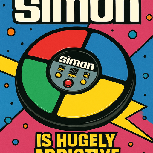 80s or 90s style simon game advertisement.
In-Game asset.  2d.  High contrast.  No shadows